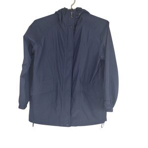 L.L. Bean Womens size L Reg Raincoat Jacket Gore-tex Navy Blue Full Zip Hooded